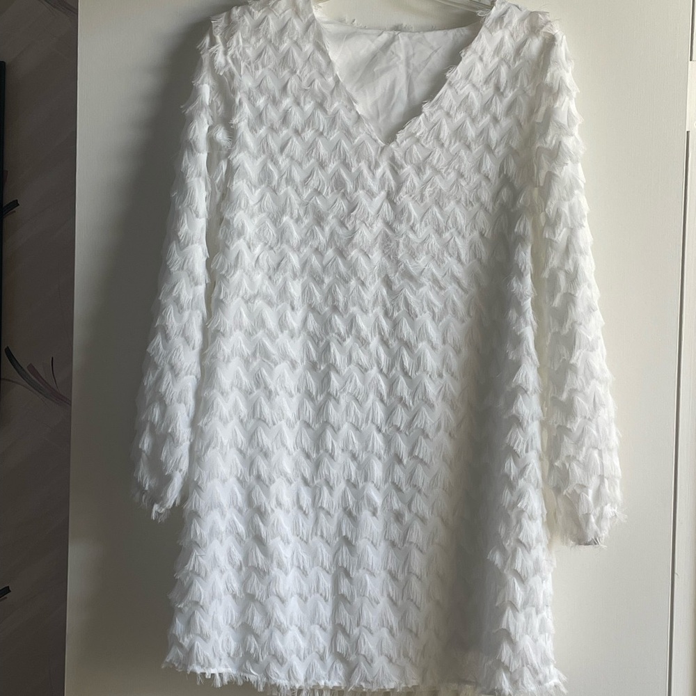 Cupshe Textured White Long Sleeve Dress